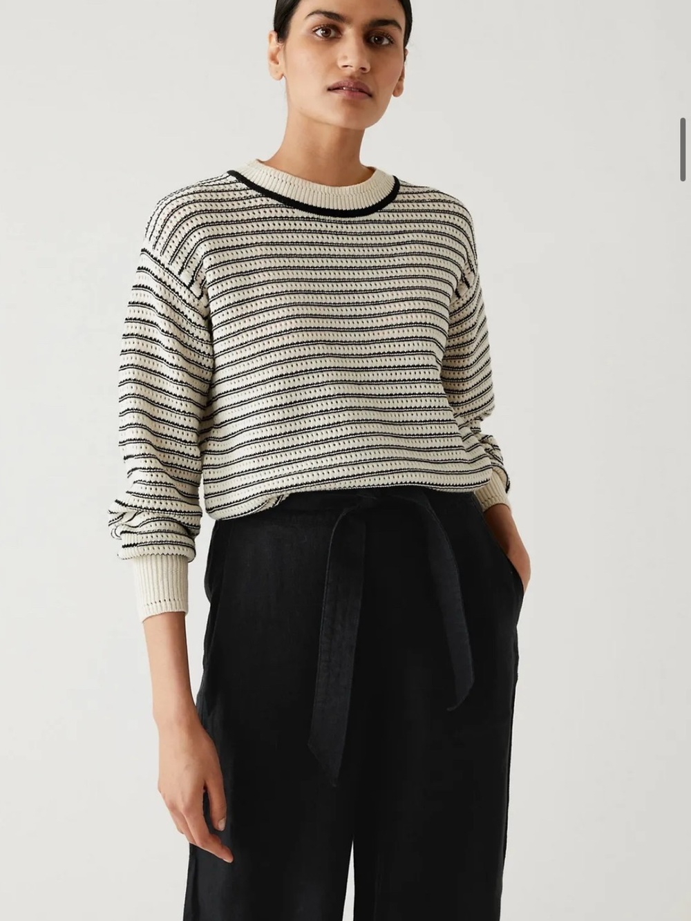 Marks and Spencer Cream and Black Striped Crewneck Knitted Sweater